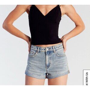 PacSun Women's Mom Shorts Size 28 High Waist Medium Wash Rolled Hem Blue Classic